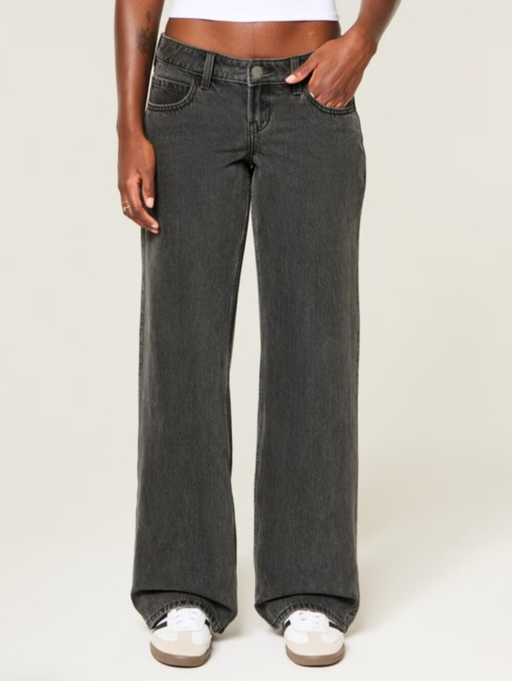 Hollister Women’s Ultra Low-Rise Washed Black Baggy Jeans